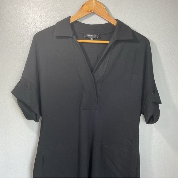 Lafayette 148 New York Stand-collar v_neck A-line Dress In Black size Small D18 - Picture 2 of 11